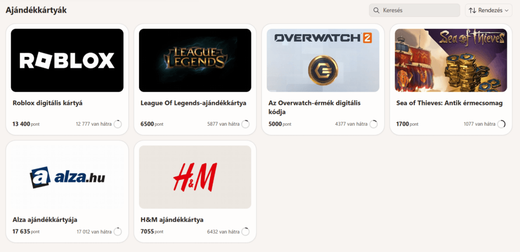 microsoft rewards ajandekkartya
